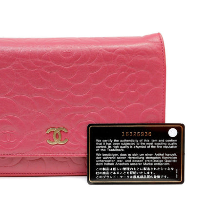 Chanel Rose Pink Camellia Imprinted Wallet on Chain w/ Gold Hardware