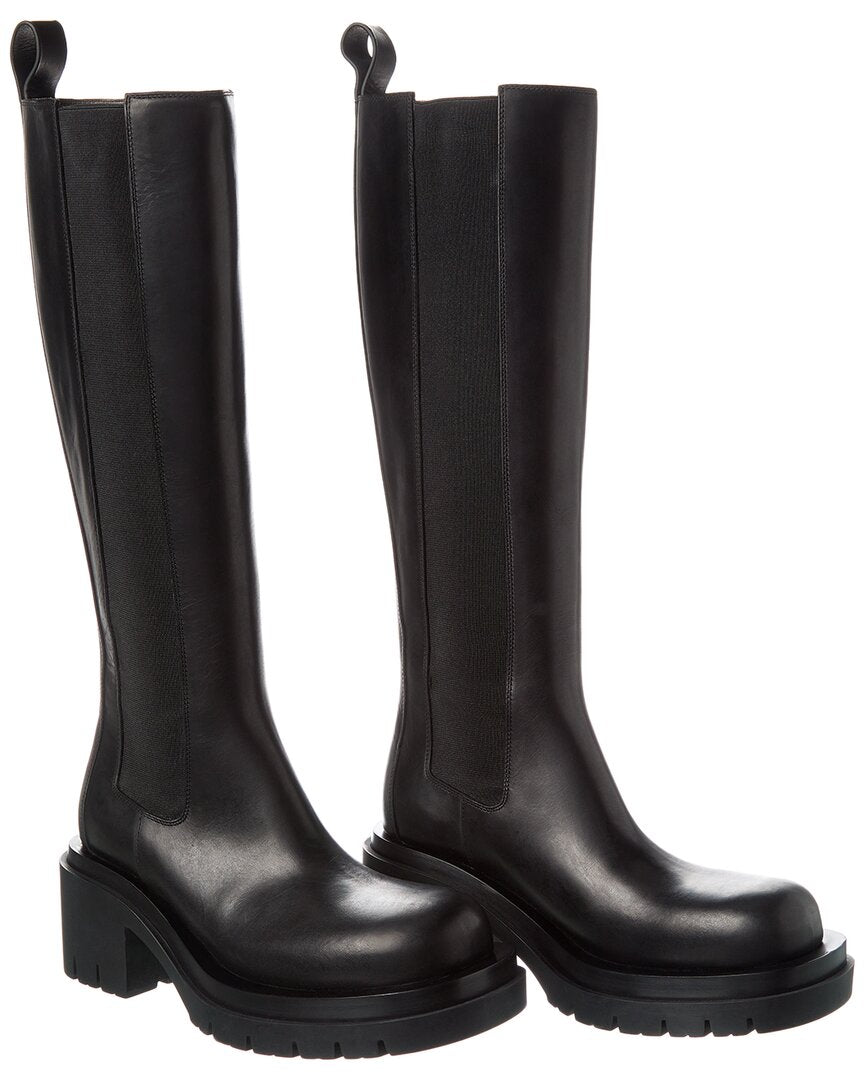 Bottega Veneta Lug Leather Boot (Authentic Pre-Owned) Black 38