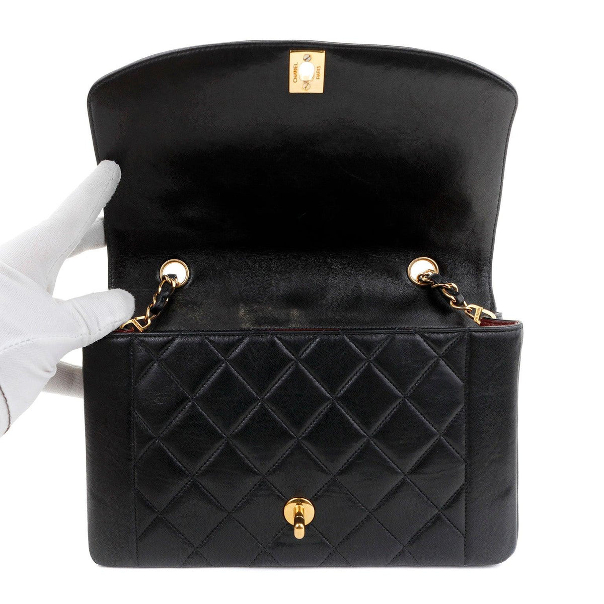 Chanel Black Lambskin Real Princess Diana Classic Medium with Gold Hardware