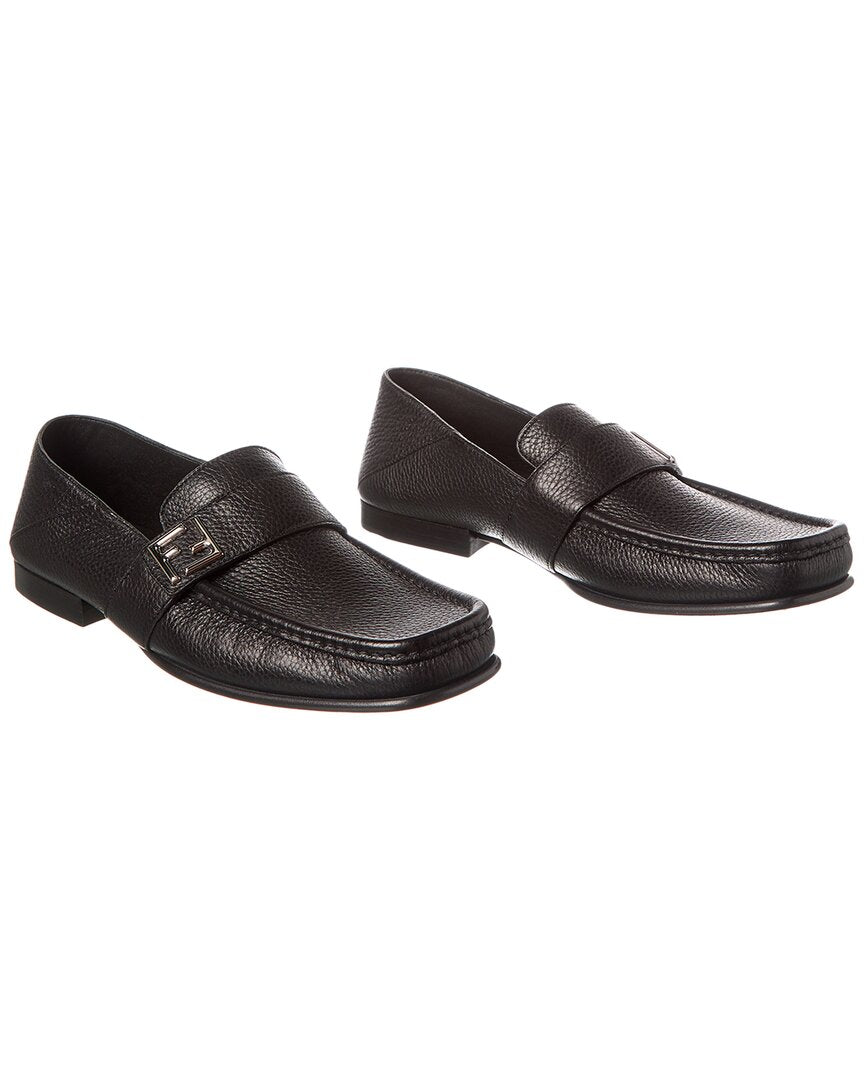 Pre-Owned Fendi Ff Leather Loafer (Authentic Pre-Owned) Black 10