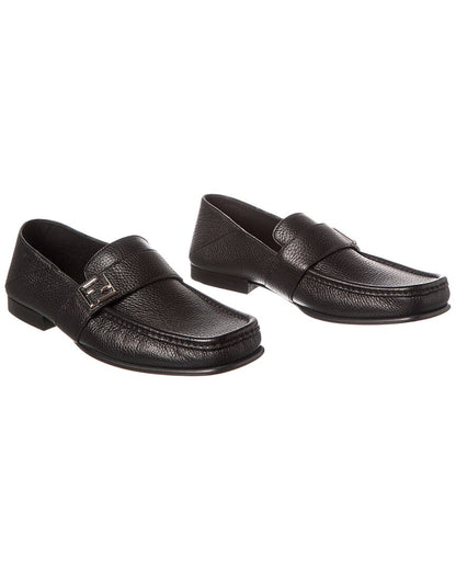 Pre-Owned Fendi Ff Leather Loafer (Authentic Pre-Owned) Black 10