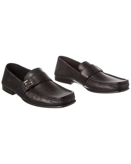 Pre-Owned Fendi Ff Leather Loafer (Authentic Pre-Owned) Black 10