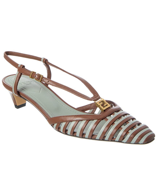 Fendi Ffold Leather Slingback Pump