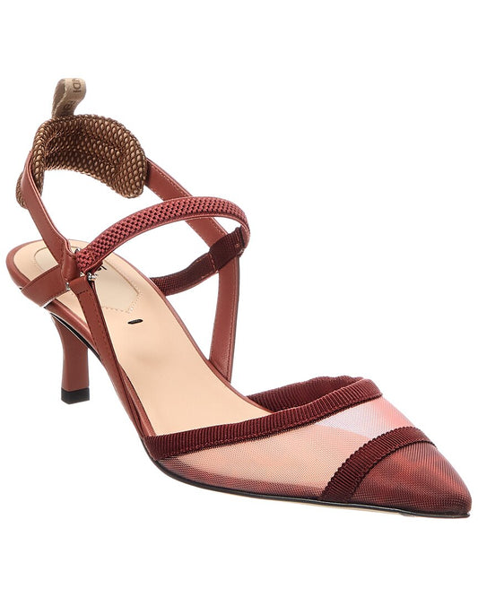 Fendi Colibri Lite Ff Mesh & Leather Slingback Pump