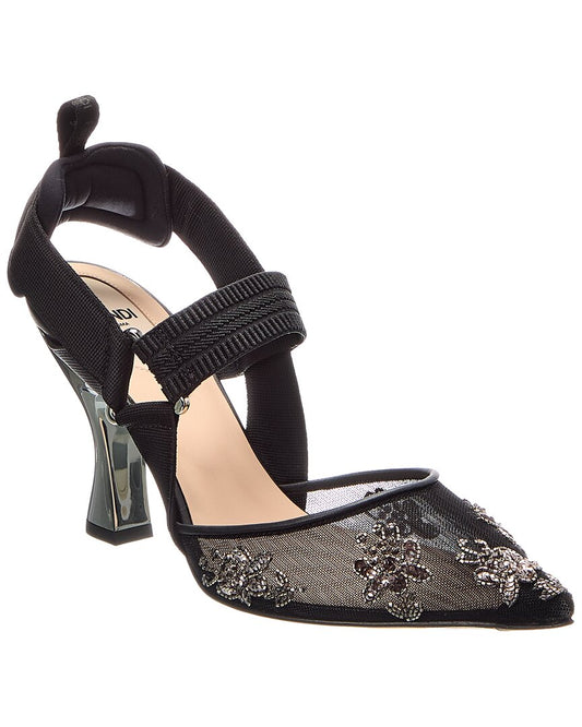 Fendi Colibri Mesh & Leather Slingback Pump