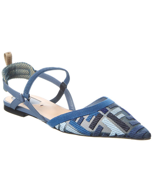 Fendi Colibri Lite Mesh & Leather Slingback Flat