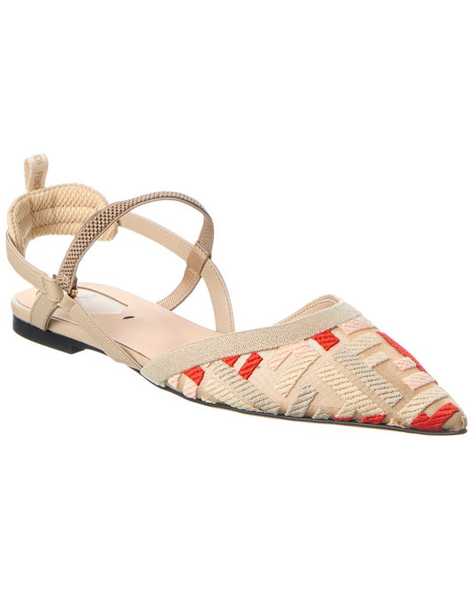 Fendi Colibri Lite Mesh & Leather Slingback Flat
