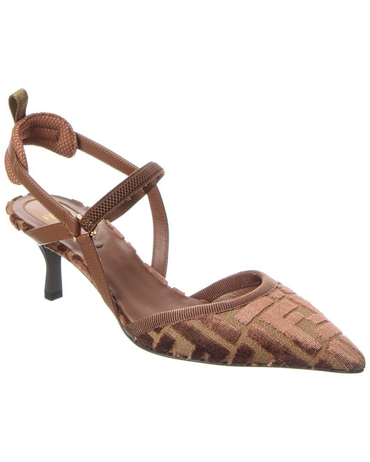 Fendi Colibri Lite Ff Jacquard Velvet Slingback Pump