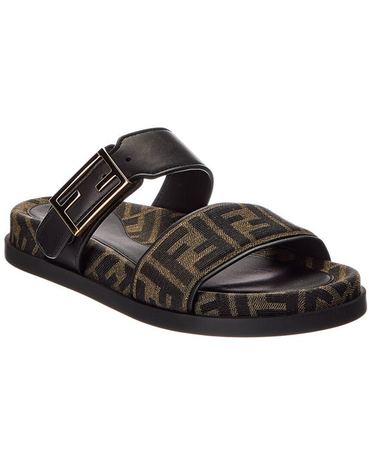 Fendi Feel Ff Jacquard & Leather Sandal