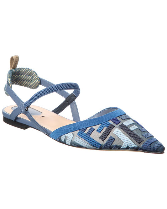 Fendi Colibri Lite Mesh & Leather Slingback Flat