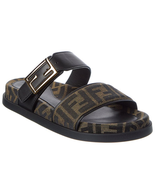 Fendi Feel Ff Jacquard & Leather Sandal