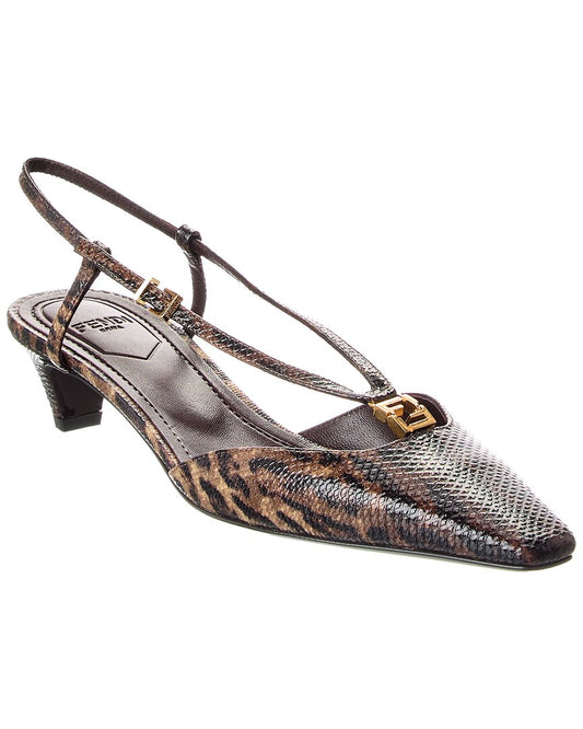 Fendi Ffold Snakeskin Slingback Pump