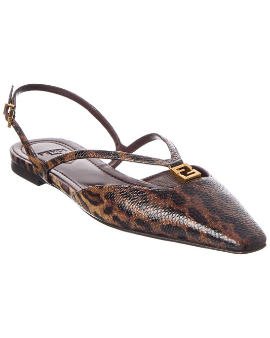 Fendi Ffold Snakeskin Slingback Flat