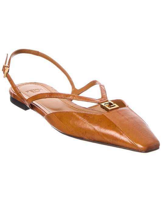Fendi Ffold Leather Slingback Flat