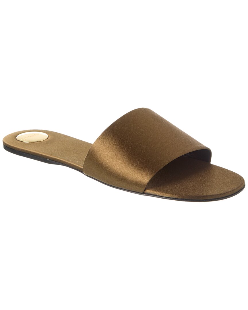 Saint Laurent Carlyle Satin Flat Sandal Green