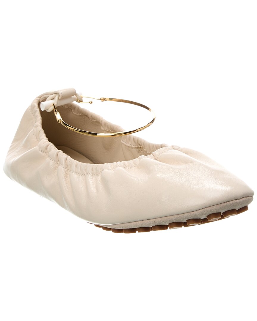 Fendi Filo Leather Ballerina Flat White