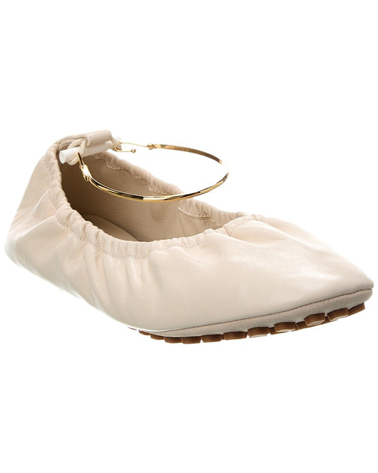 Fendi Filo Leather Ballerina Flat White