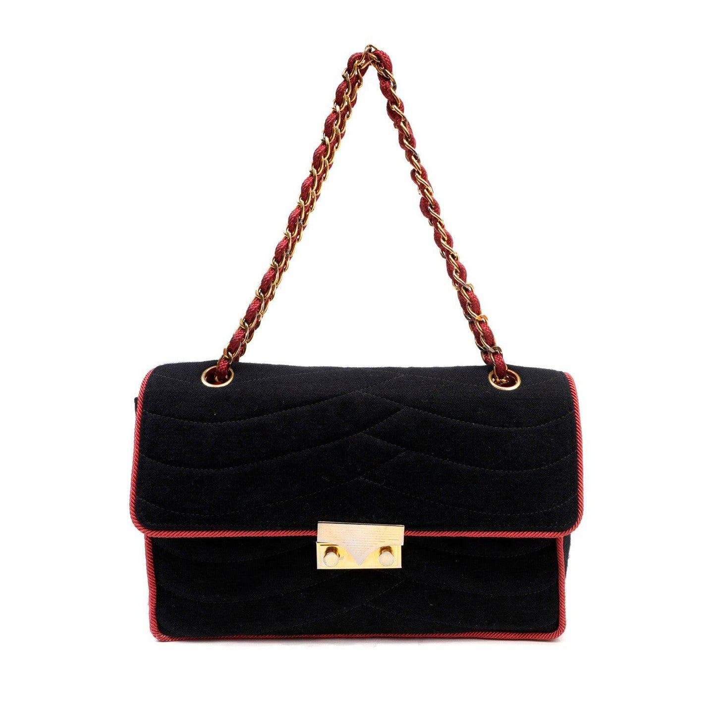 Chanel Vintage COCO Chanel Navy/Pink Cloth w/ Gold Hardware