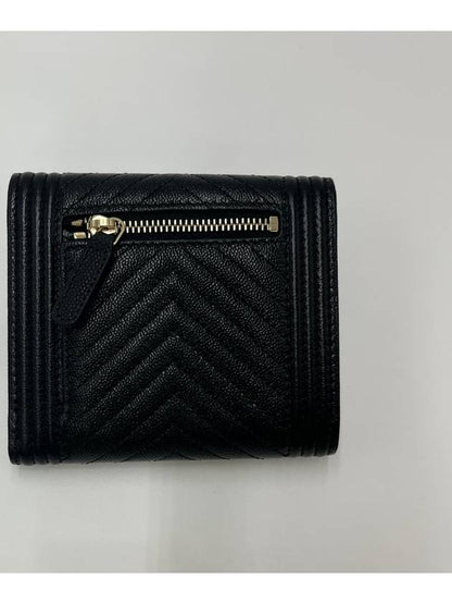 Boy Chevron Caviar Leather Half Wallet Black Chanel