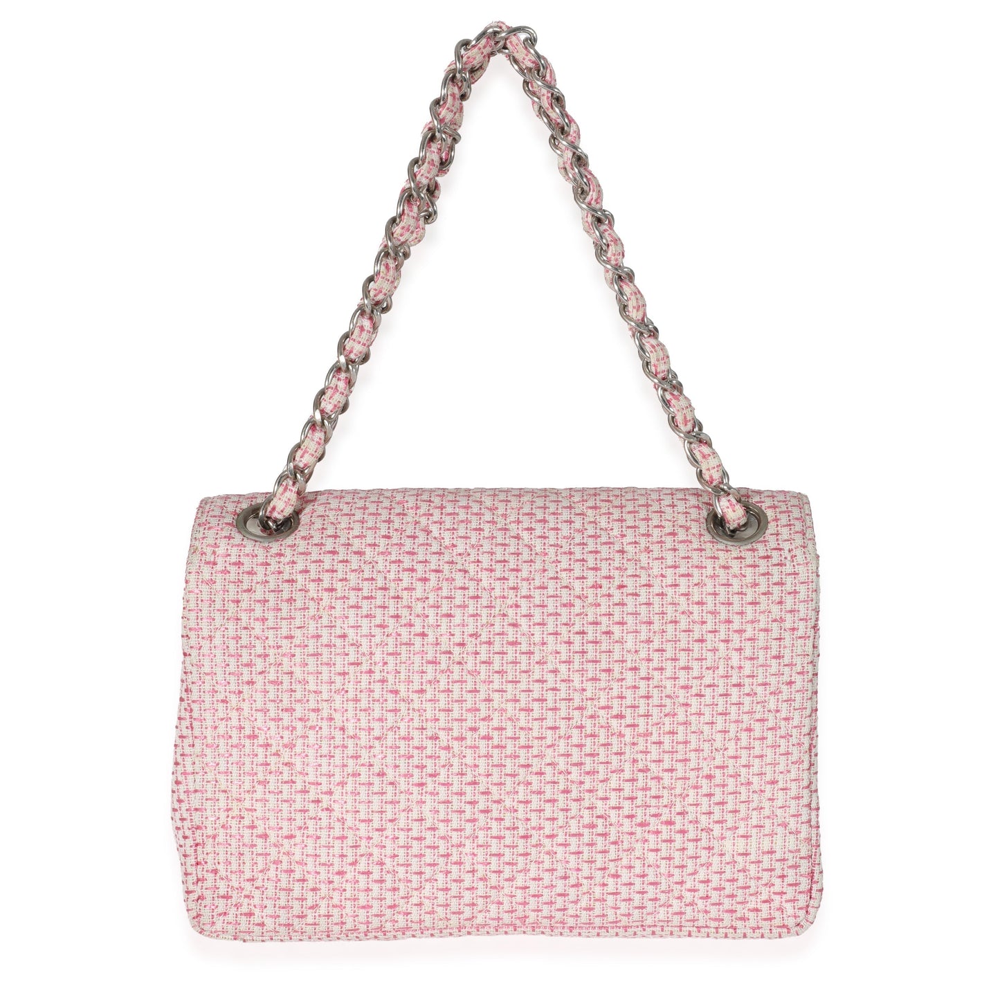 Chanel Woven Raffia Pink White Small CC Shoulder Flap Bag