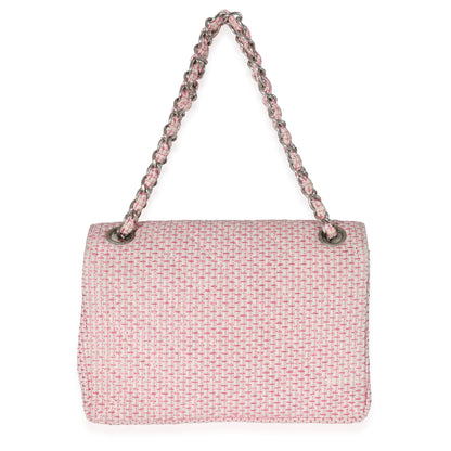 Chanel Woven Raffia Pink White Small CC Shoulder Flap Bag