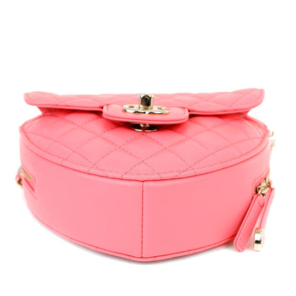 Chanel 2022 Pink Lambskin Heart Bag w/ Gold Hardware