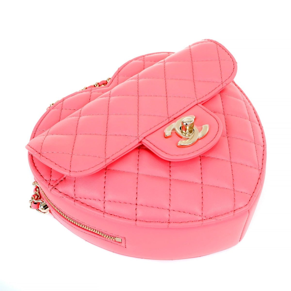 Chanel 2022 Pink Lambskin Heart Bag w/ Gold Hardware