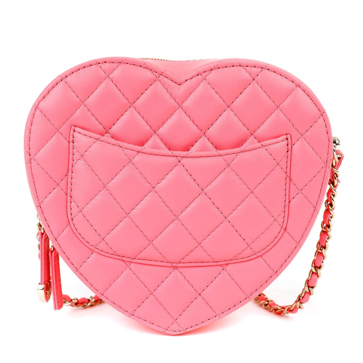 Chanel 2022 Pink Lambskin Heart Bag w/ Gold Hardware