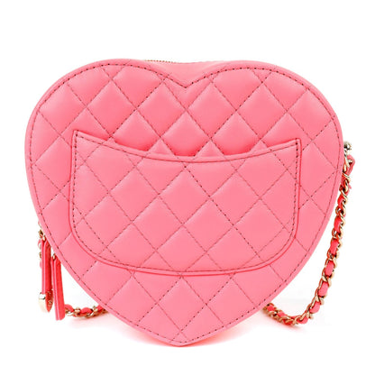 Chanel 2022 Pink Lambskin Heart Bag w/ Gold Hardware