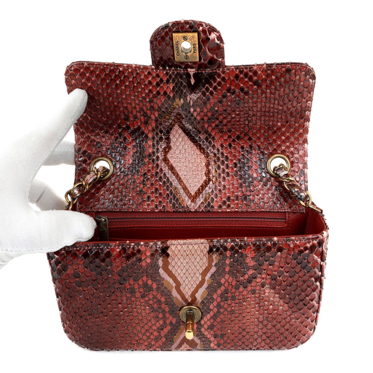 Chanel Burgundy Python Small Classic Flap