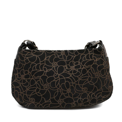Chanel BlackxBrown Suede Shoulder Bag w/ Gold Camellias & Silver Hardware