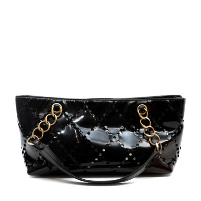Chanel Black Patent Leather Perforated CC Tote
