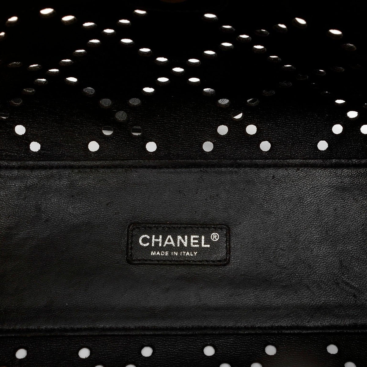 Chanel Black Patent Leather Perforated CC Tote