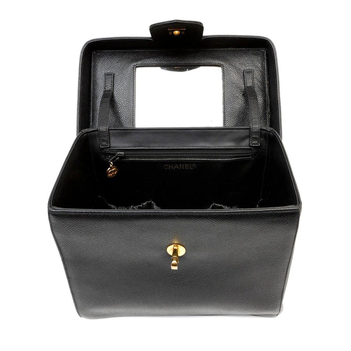 Chanel Black Caviar Large Vanity Box NO Straps w/ Gold Hardware