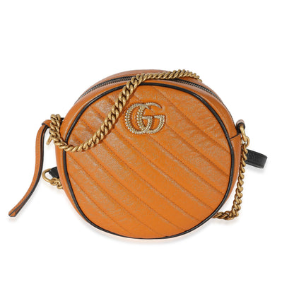 Gucci Cognac Vintage Effect Leather Mini Torchon GG Marmont Round Bag