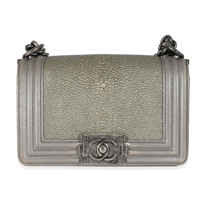Grey Lambskin Galuchat Stingray Small Boy Bag