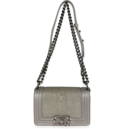 Grey Lambskin Galuchat Stingray Small Boy Bag