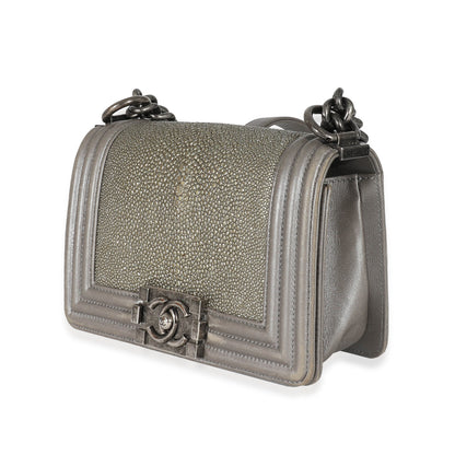 Grey Lambskin Galuchat Stingray Small Boy Bag