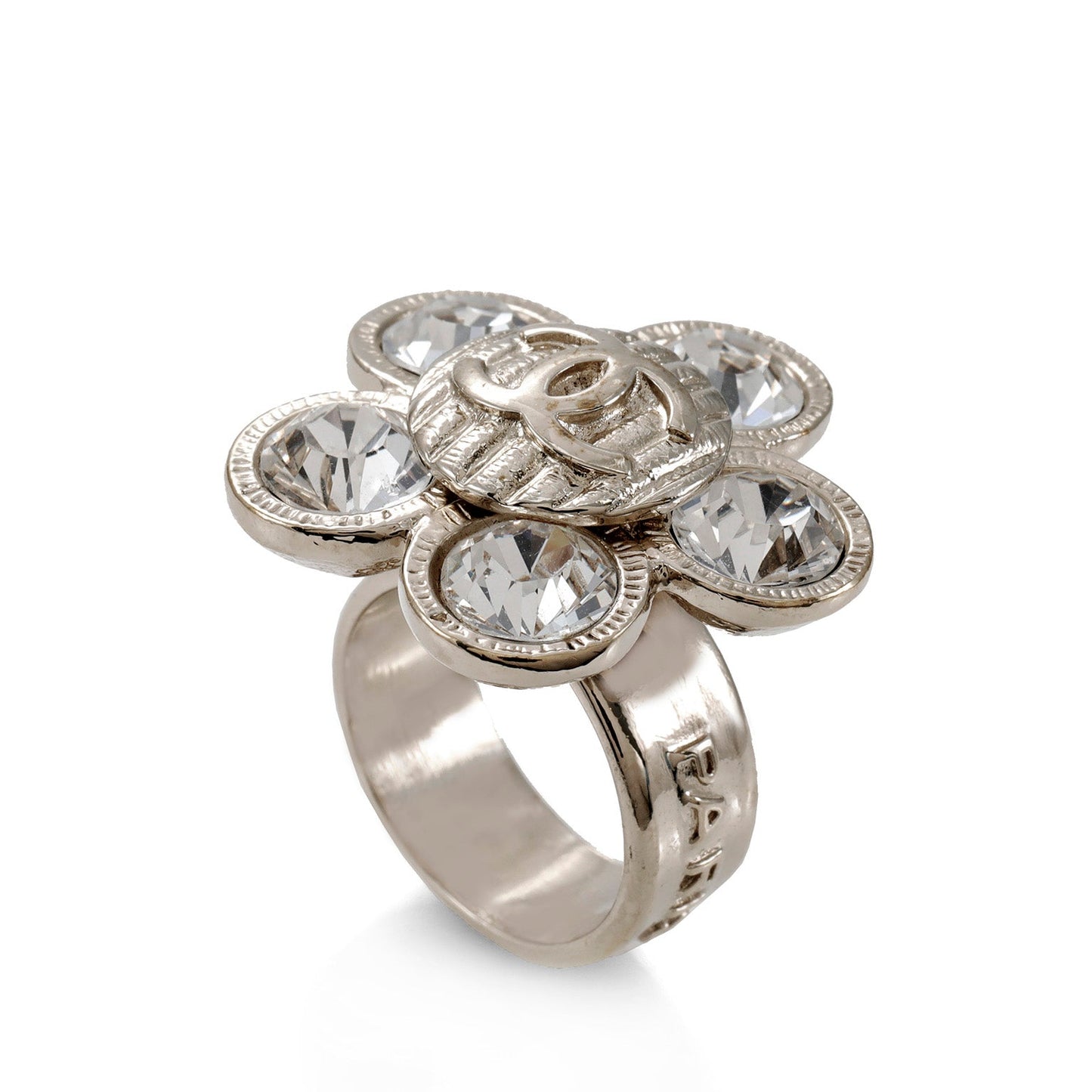 Chanel Large Stone Camellia Ring w/ CC Center
