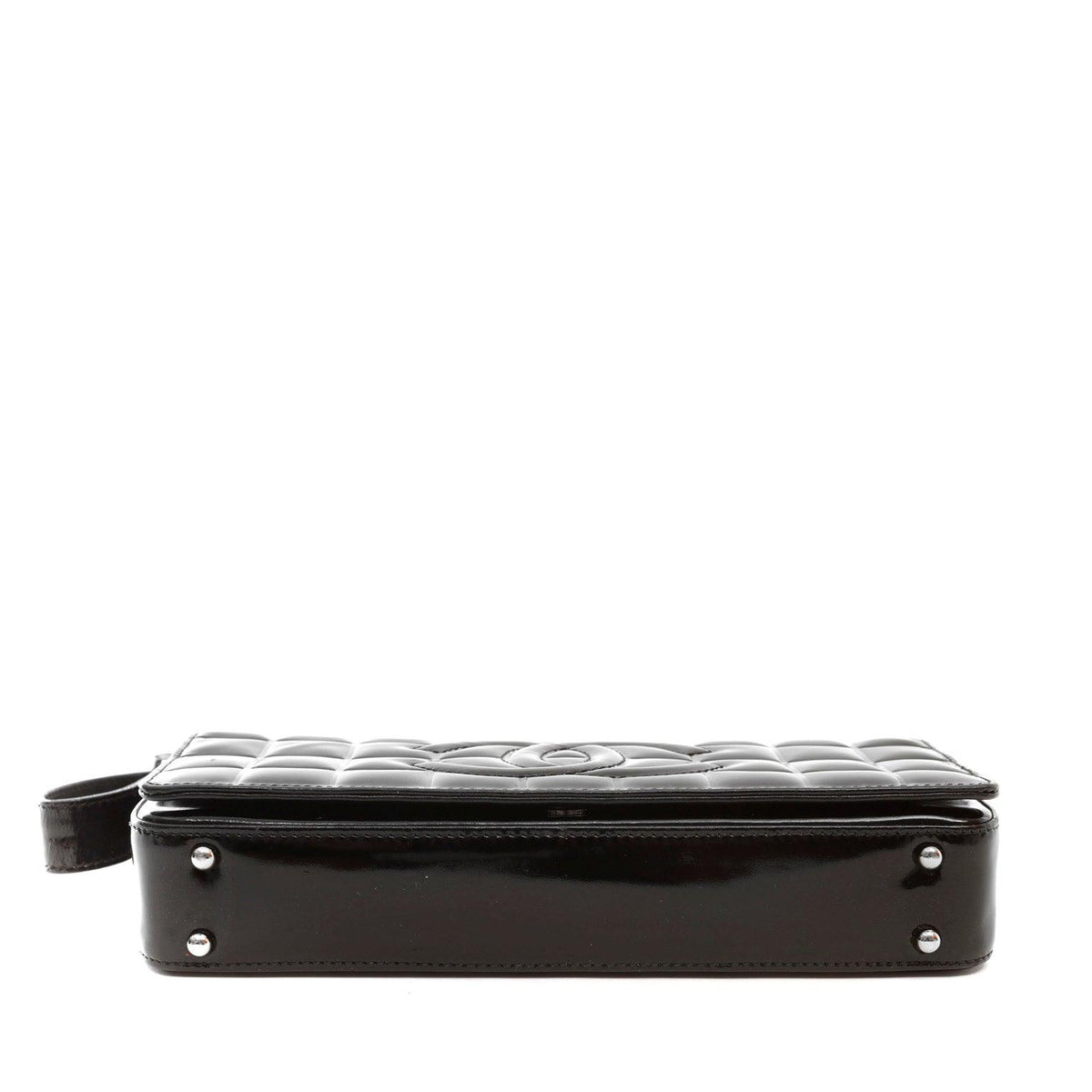 Chanel Black Patent Leather Chocolate Bar Quilted CC Shoulder Bag