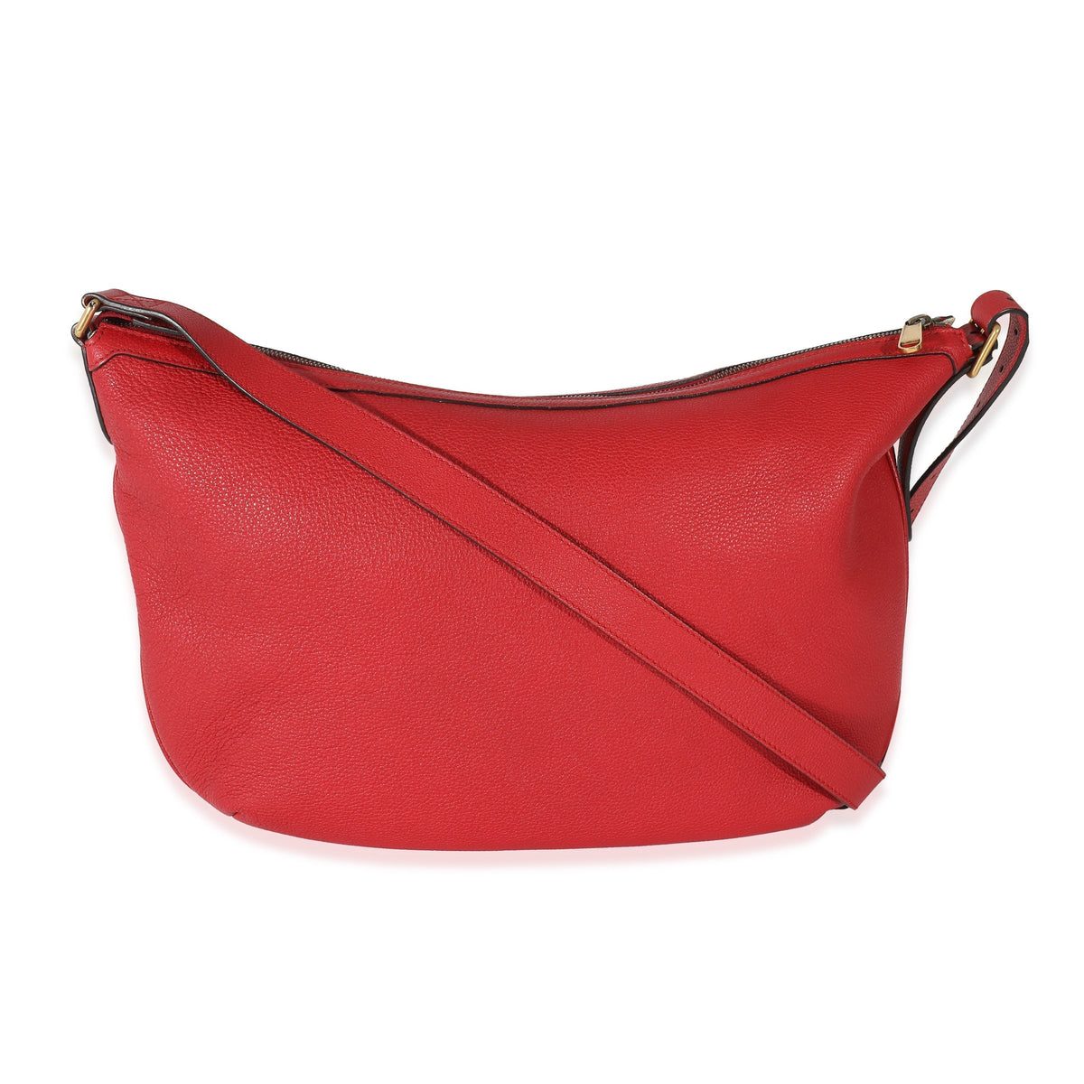 Gucci Red Grained Calfskin Logo Half Moon Hobo.