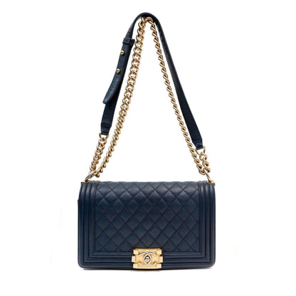 Chanel Navy Caviar Boy Bag w/ Gold Hardware