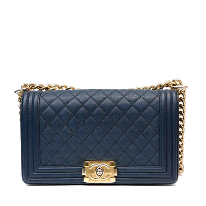 Chanel Navy Caviar Boy Bag w/ Gold Hardware