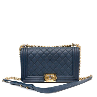 Chanel Navy Caviar Boy Bag w/ Gold Hardware