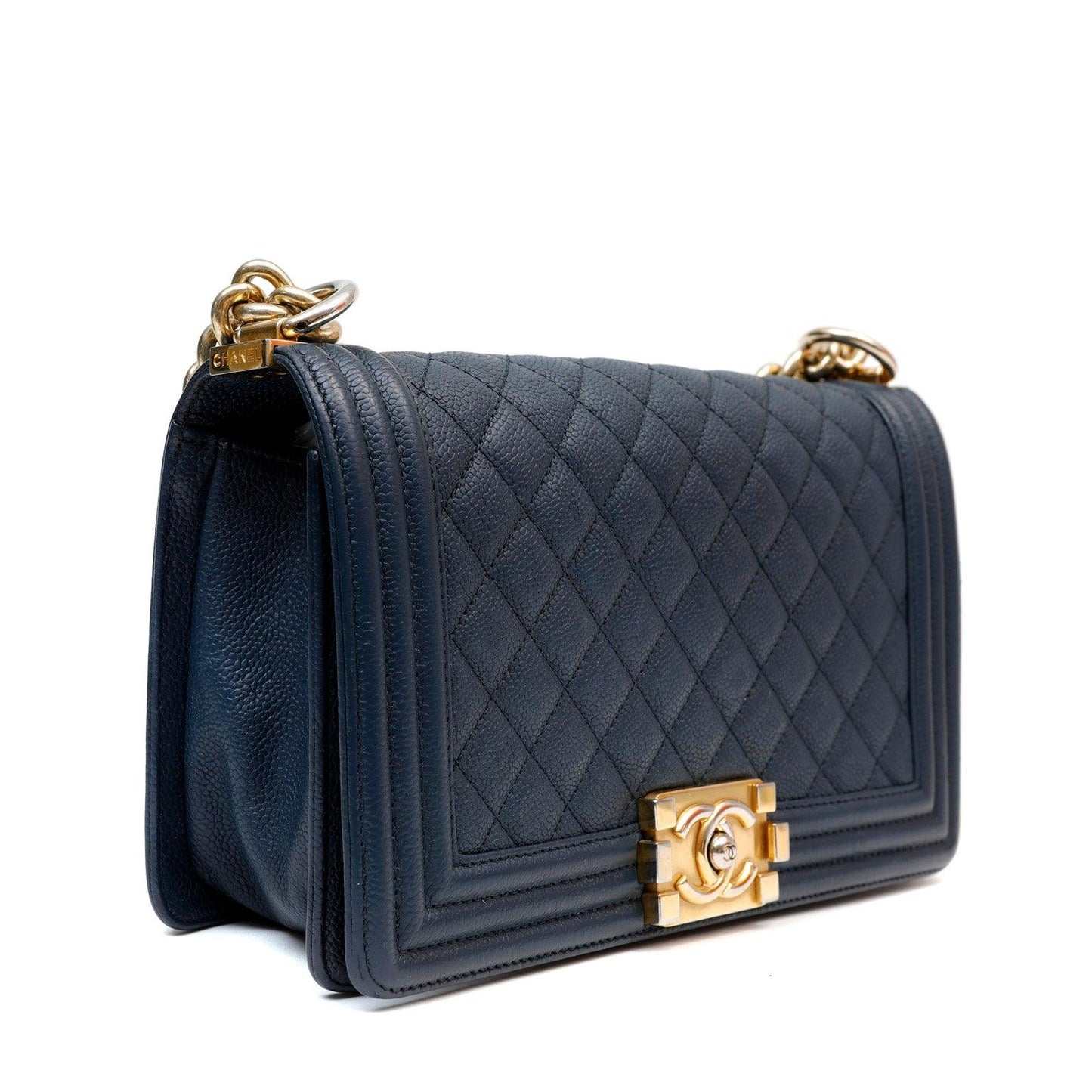 Chanel Navy Caviar Boy Bag w/ Gold Hardware