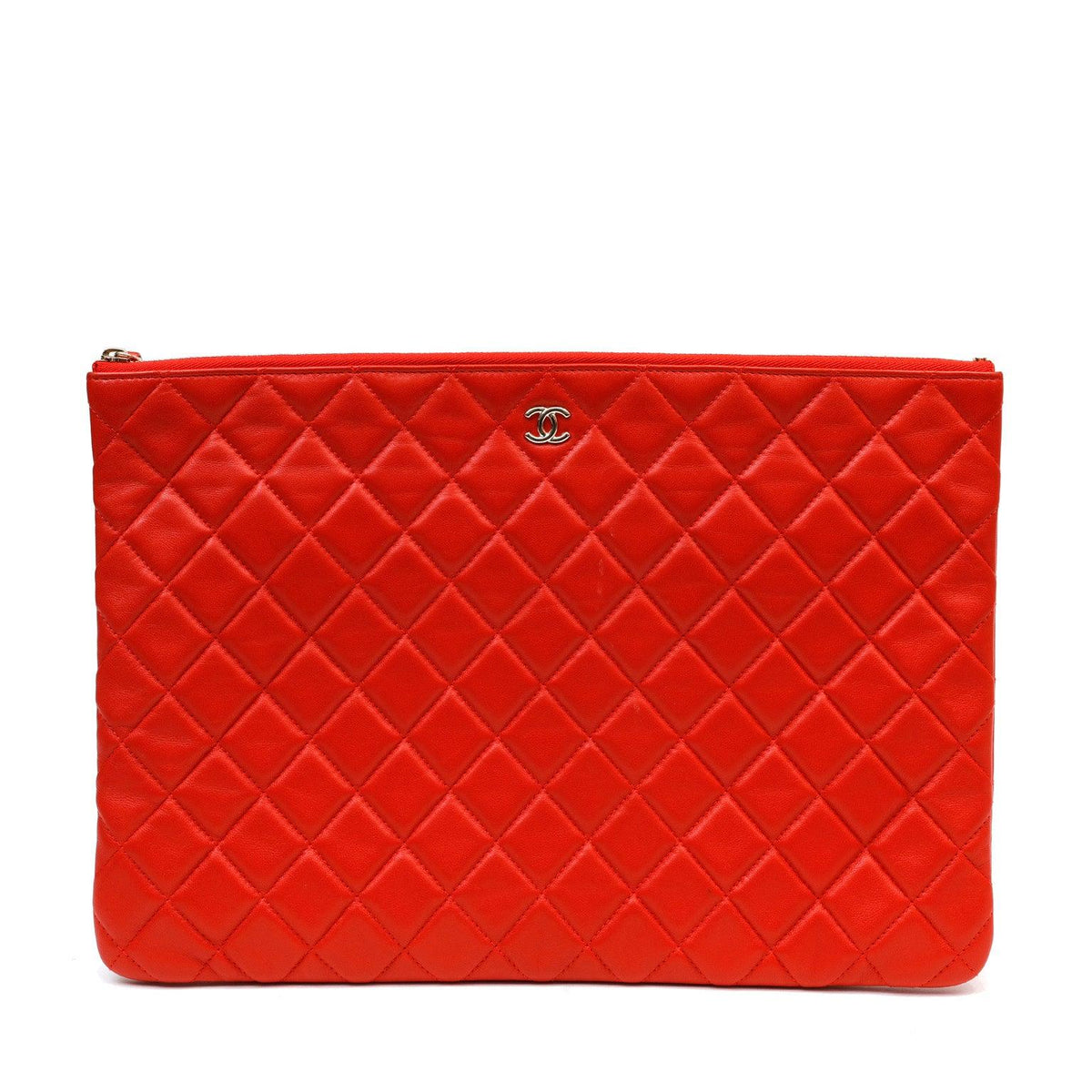 Chanel Red Quilted Lambskin Classic Large O Case