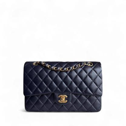 Chanel Classic Flap Medium - Caviar 25CM Quilted Grained Calfskin Dark Navy Midnight Blue Gold Hardware Series 21