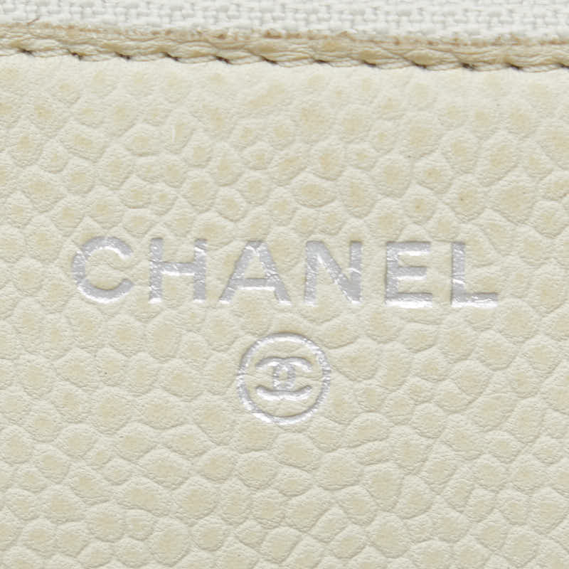 Chanel Matrasse 2.55 Single Flap Long Wallet Chain Wallet White Caviar S  CHANEL