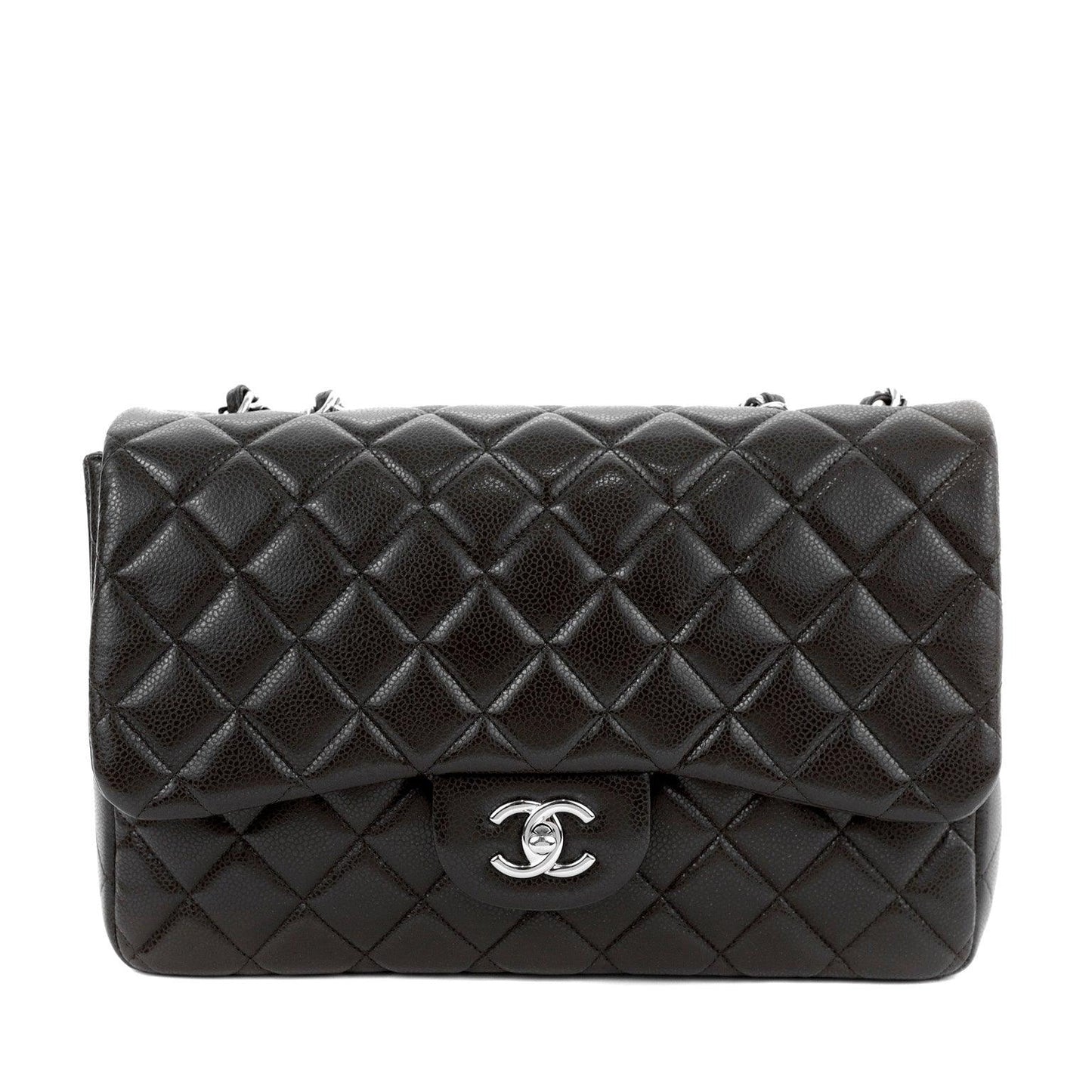 Chanel Chocolate Brown Caviar Jumbo Classic w/ Silver Hardware