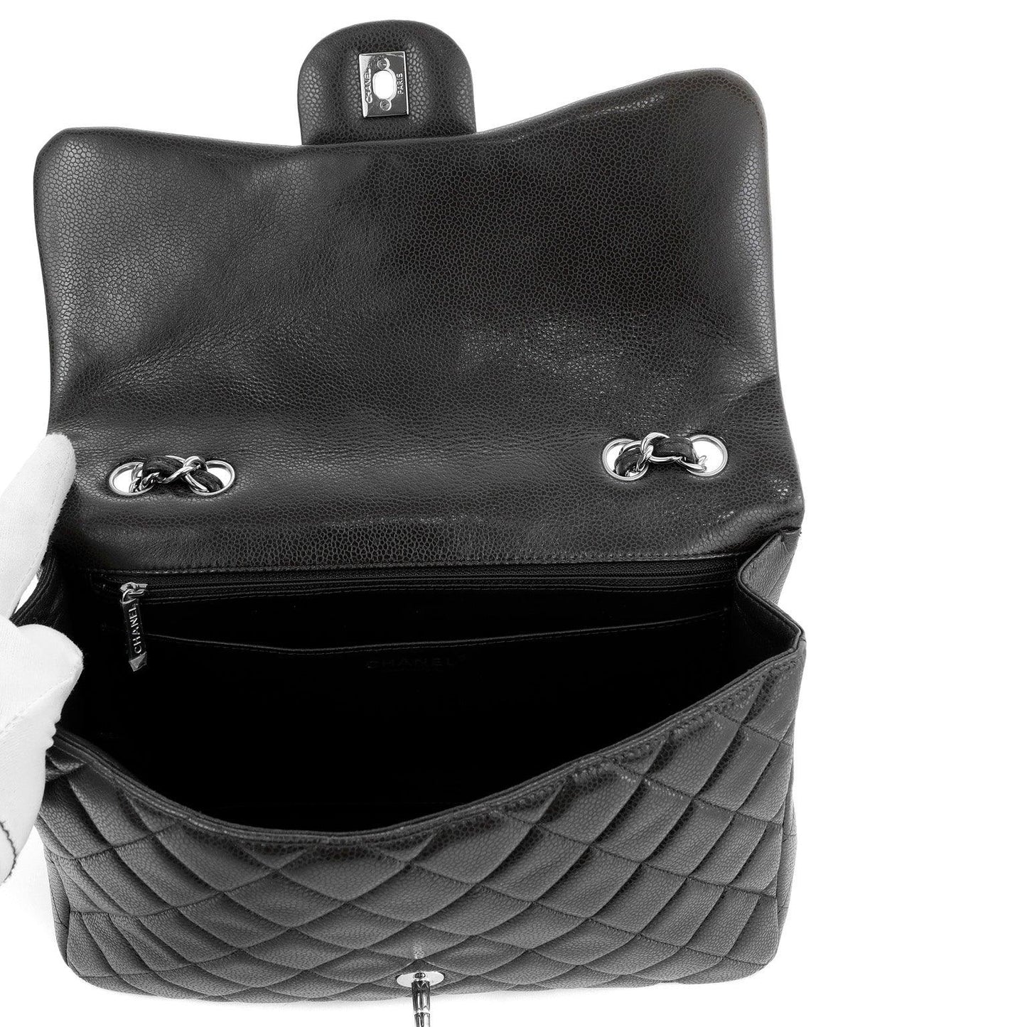 Chanel Chocolate Brown Caviar Jumbo Classic w/ Silver Hardware